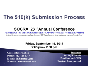 SOCRA 23rd Annual Conference: 510(k) Submission Process Flyer