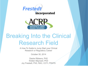 Flyer for "Breaking Into the Clincial Research Field" talk